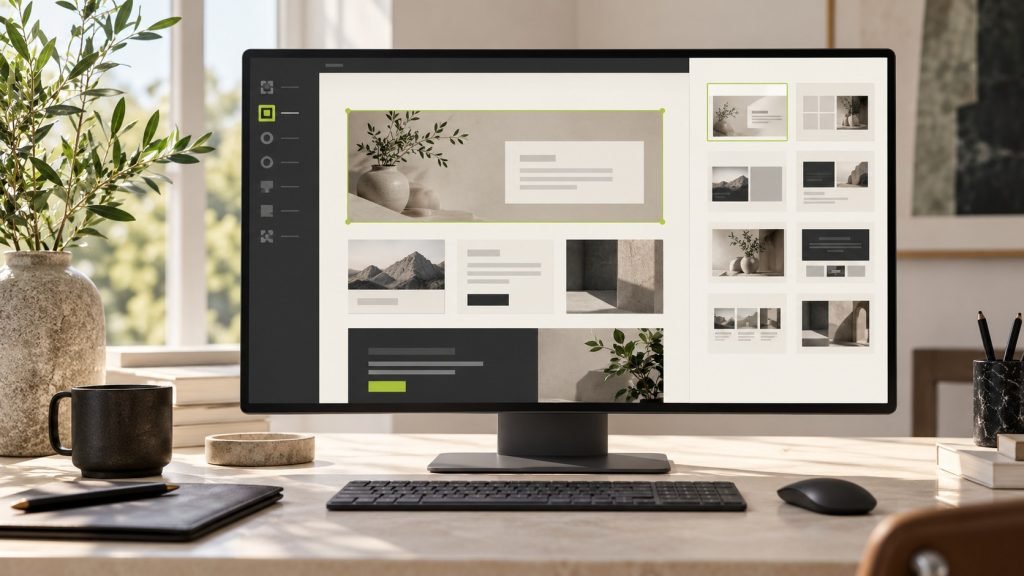 WordPress block editor canvas with reusable page patterns and modular content sections